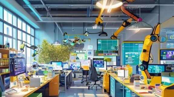 {"prompt":"A vibrant, photorealistic feature image for a blog about AI automations boosting productivity and teamwork in a cheerful modern workspace. The scene shows an inviting, wide-angle office landscape with various colorful tech gadgets operating harmoniously: connected robotic arms organizing supplies, smart screens sorting dashboards, and whimsical cleaning drones tidying up desk spaces. The environment emanates a sense of efficiency, freshness, and fun--reinforced by dynamic lighting, popping blues, greens, and yellows, and playful energy throughout. Absolutely no text, words, letters, signs, persons, characters, humans, animals, or writing anywhere in the image.","originalPrompt":"A vibrant, photorealistic feature image for a blog about AI automations boosting productivity and teamwork in a cheerful modern workspace. The scene shows an inviting, wide-angle office landscape with various colorful tech gadgets operating harmoniously: connected robotic arms organizing supplies, smart screens sorting dashboards, and whimsical cleaning drones tidying up desk spaces. The environment emanates a sense of efficiency, freshness, and fun--reinforced by dynamic lighting, popping blues, greens, and yellows, and playful energy throughout. Absolutely no text, words, letters, signs, persons, characters, humans, animals, or writing anywhere in the image.","width":1024,"height":1024,"seed":42,"model":"sana","enhance":false,"nologo":false,"negative_prompt":"undefined","nofeed":false,"safe":false,"quality":"medium","image":[],"transparent":false,"has_nsfw_concept":false,"concept":[],"trackingData":{"actualModel":"sana","usage":{"completionImageTokens":1,"totalTokenCount":1}}}
